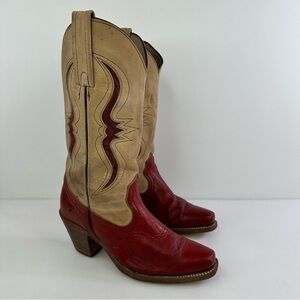VTG FRYE Bench Crafted Clam Burg Boots Red Lizard Tan Leather Women's US 6.5